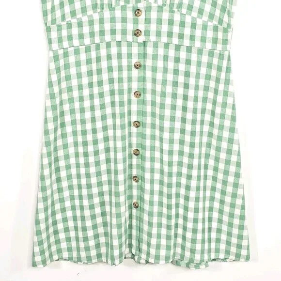 Loft Gingham Button Flare Dress Womens 16 Green White Cottage Country Western - Picture 9 of 13
